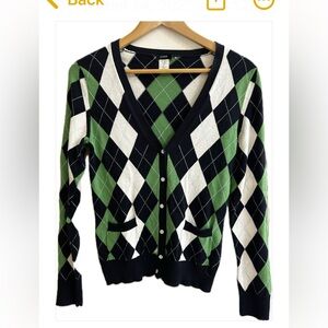 J. Crew Navy, Green, and White Argyle Cardigan